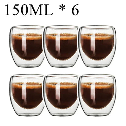 Modernes doppellagiges und hitzebeständiges Kaffeeglas | 6 Stück